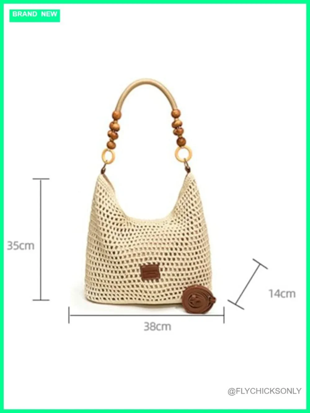 Crochet Cotton Beach Bag Woven Hobo Handbag Handmade Bead Shoulder Bag Purse